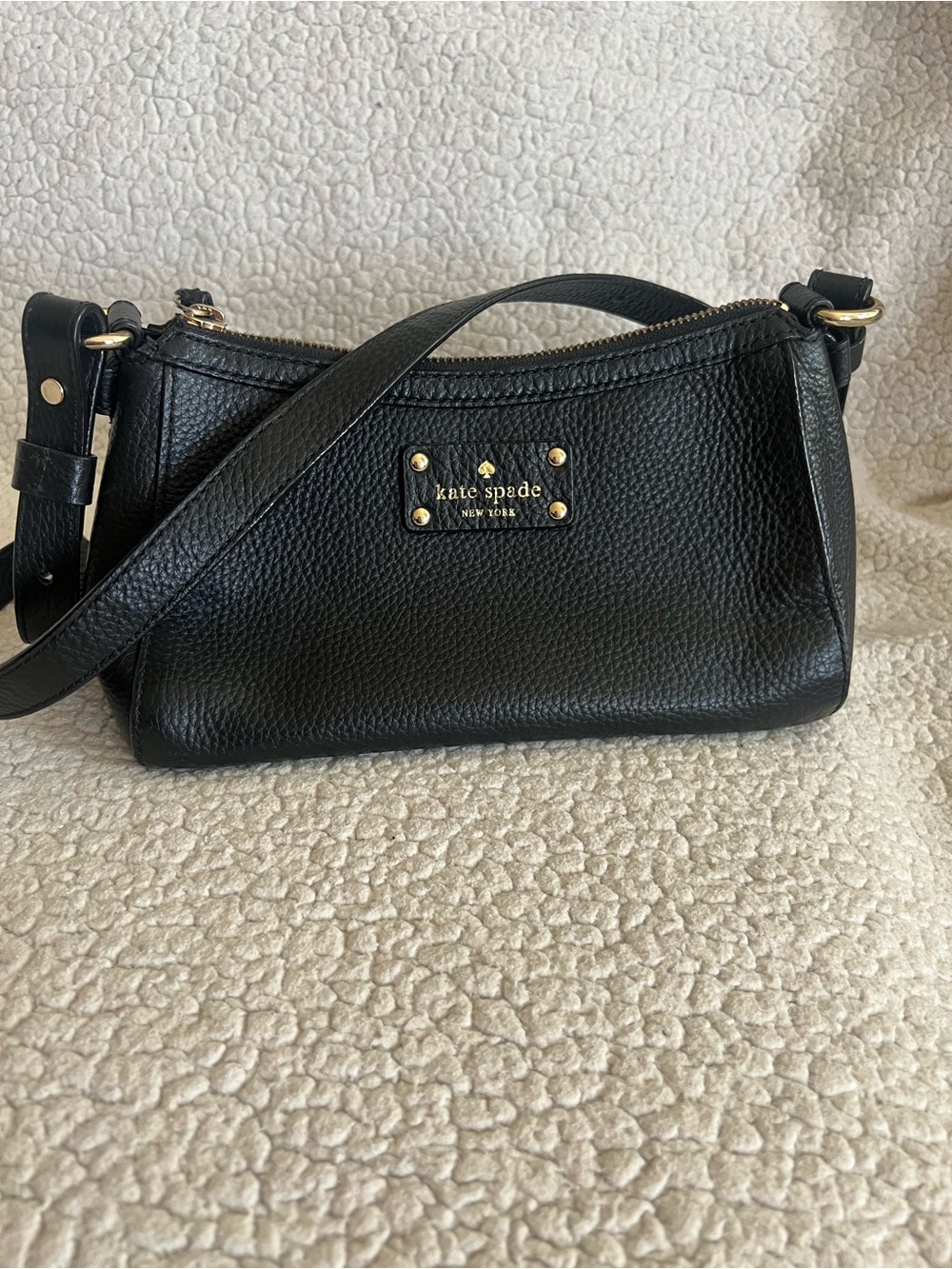 kate spade Black Pebbled Leather Crossbody with Gold Hardware